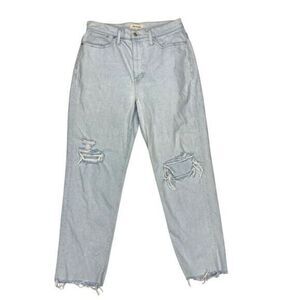 Madewell‎ The Mom Jean Womens 31 Blue Light Wash High Rise Denim Raw Hem Jeans